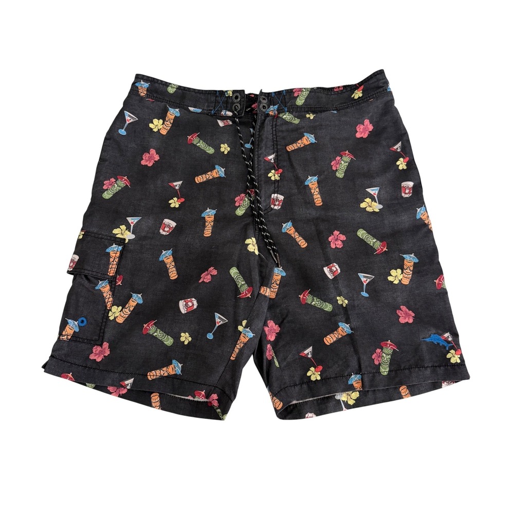 Tommy Bahama Mens Large Black‎ Tiki Cocktail Tropical Board Shorts Swim Trunks